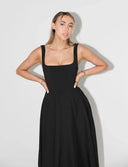 High Waist Midi Dress with Square Neck Design