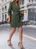 Chic Long Sleeve V-Neck Shirt Dress with Belt