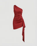 Asymmetrical Evening Dress with Decorative Belt & Side Draping