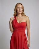 Chic Maxi Dress with Asymmetrical Hem and Ruffle Accents