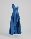 Chic Maxi Dress with Asymmetrical Hem and Ruffle Accents