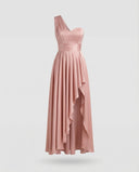 Chic Maxi Dress with Asymmetrical Hem and Ruffle Accents