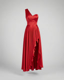 Chic Maxi Dress with Asymmetrical Hem and Ruffle Accents