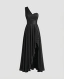 Chic Maxi Dress with Asymmetrical Hem and Ruffle Accents