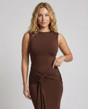 Chic Maxi Dress with High Slit and Draped Design
