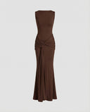 Chic Maxi Dress with High Slit and Draped Design