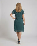 Chic Women's Dress with Layered Overlay & Round Neck