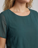 Chic Women's Dress with Layered Overlay & Round Neck