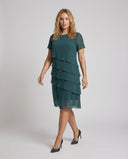 Chic Women's Dress with Layered Overlay & Round Neck