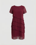Chic Women's Dress with Layered Overlay & Round Neck