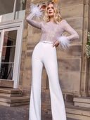 Shimmering Feather-Accented Jumpsuit