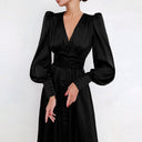 Chic V-Neck Puff Sleeve Evening Dress