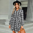 Chic Checked Shirt Dress with Belt and Button Accents