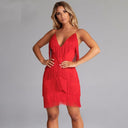 Fringe Mini Dress with Deep V-Neck for Parties & Clubs