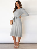 Chic Knit Midi Dress with Round Neck