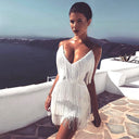 Fringe Mini Dress with Deep V-Neck for Parties & Clubs