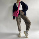 Chic Leopard Print Denim Trousers