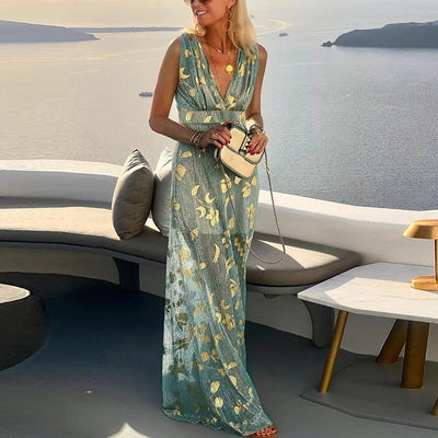 Sequin-Embellished V-Neck Flowing Dress