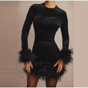 Chic Sheath Dress with Feather Sleeve Accents