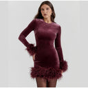 Chic Sheath Dress with Feather Sleeve Accents
