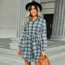 Chic Checked Shirt Dress with Belt and Button Accents