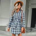 Chic Checked Shirt Dress with Belt and Button Accents