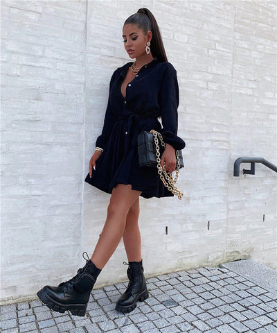 Chic Black Dress with Stylish Belt