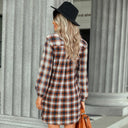 Chic Checked Shirt Dress with Belt and Button Accents