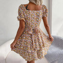 Floral Square Neck Puff Sleeve Dress