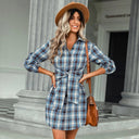 Chic Checked Shirt Dress with Belt and Button Accents