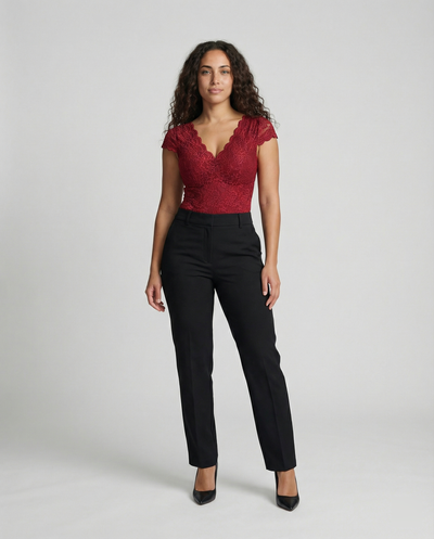 Chic Lace Sleeve V-Neck Bodysuit