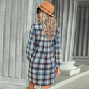 Chic Checked Shirt Dress with Belt and Button Accents