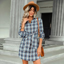 Chic Checked Shirt Dress with Belt and Button Accents