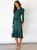 Chic Knit Midi Dress with Round Neck
