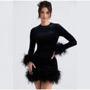 Chic Sheath Dress with Feather Sleeve Accents