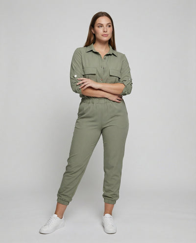 Chic Women's Overall with Folded Collar