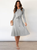 Chic Knit Midi Dress with Round Neck