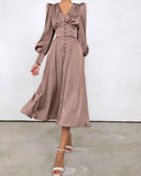 Chic V-Neck Puff Sleeve Evening Dress