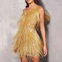 Kimberly | Chic Women’s Fringe Feather Cocktail Dress for Parties