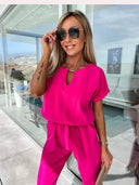 Chic Short Sleeve Jumpsuit with Belt Detail