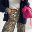 Chic Leopard Print Denim Trousers