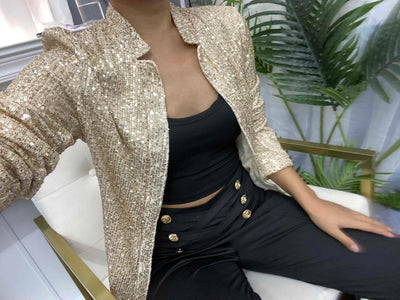 Sequin-Embellished Long-Sleeved Blazer Coat