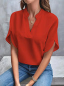 Chic V-Neck Blouse with Side Slits