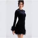Chic Sheath Dress with Feather Sleeve Accents