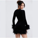 Chic Sheath Dress with Feather Sleeve Accents