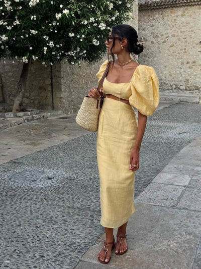 Chic Women's Puff Sleeve Square Neck Dress