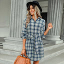 Chic Checked Shirt Dress with Belt and Button Accents