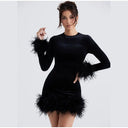 Chic Sheath Dress with Feather Sleeve Accents