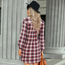 Chic Checked Shirt Dress with Belt and Button Accents