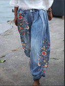 Floral Wide Leg Denim Trousers